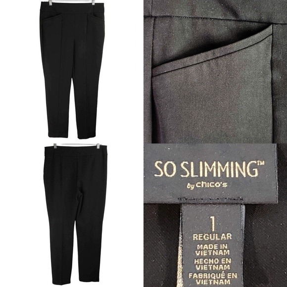 So Slimming By Chicos Dress Pants Womens Size 1 US Medium Black Ponte Stretch - Picture 1 of 8